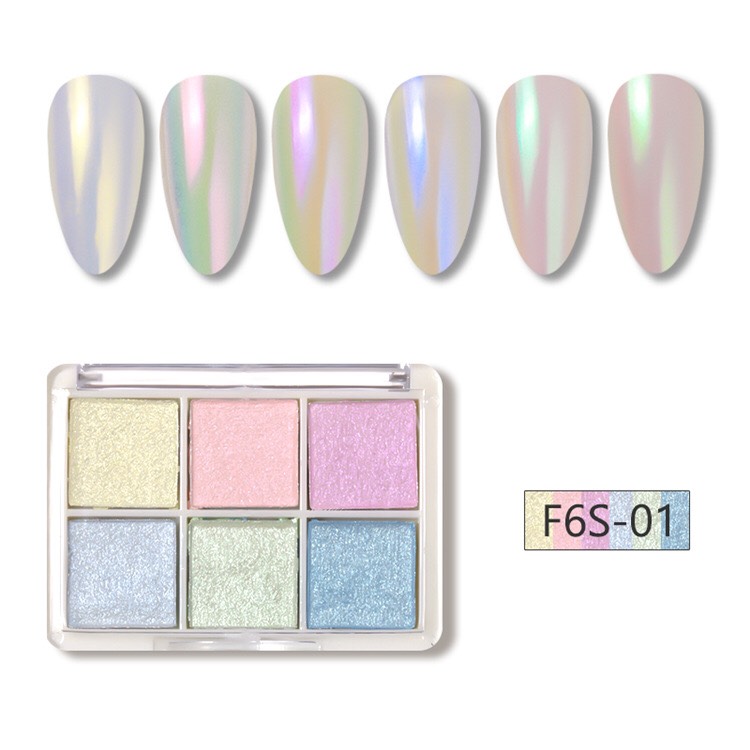 Bột tráng gương nén 6 màu, bột tráng gương omber trang trí nail