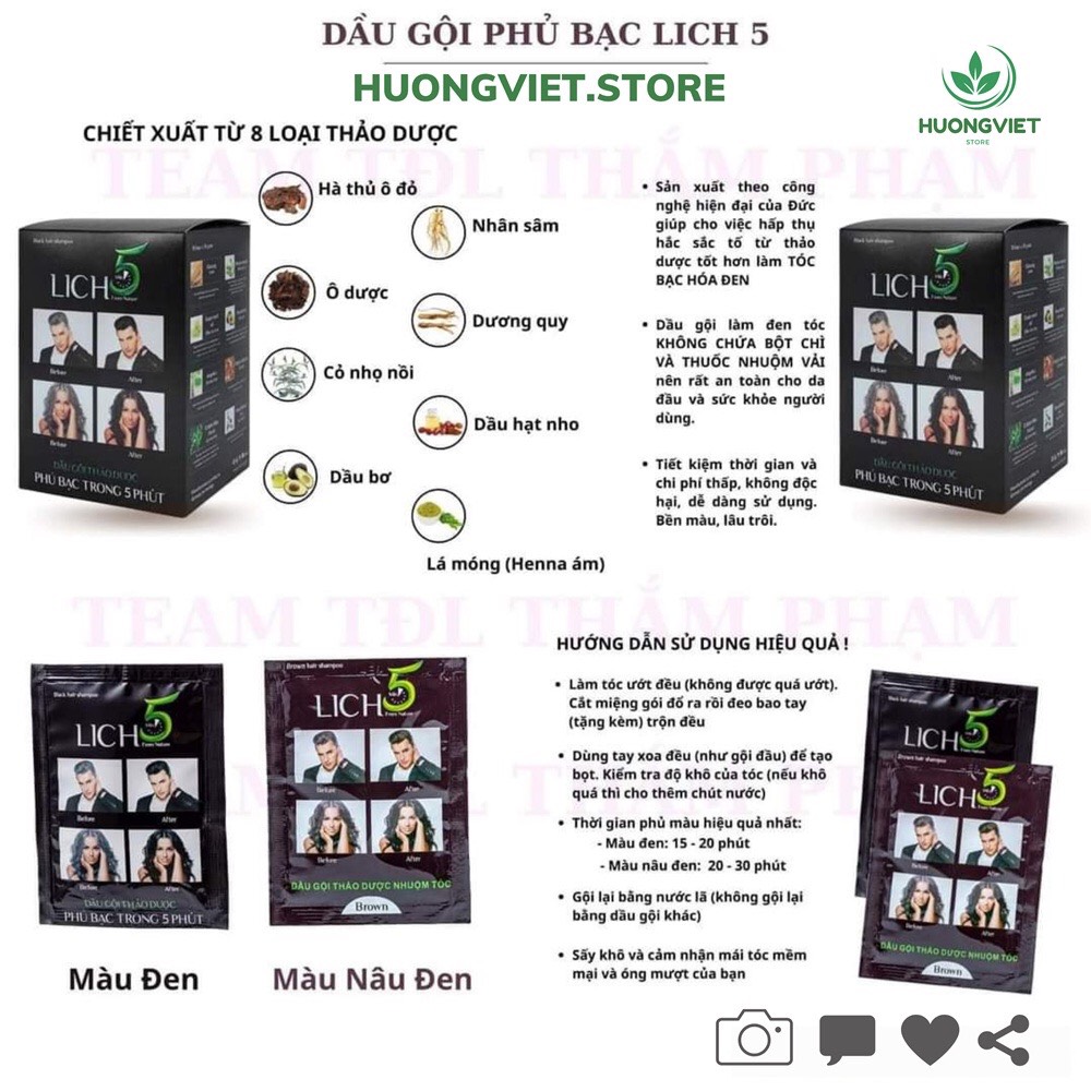 DẦU GỘI NHUỘM ĐEN TÓC THẢO DƯỢC LICH5 đen tóc trong 5 phút - 200ml