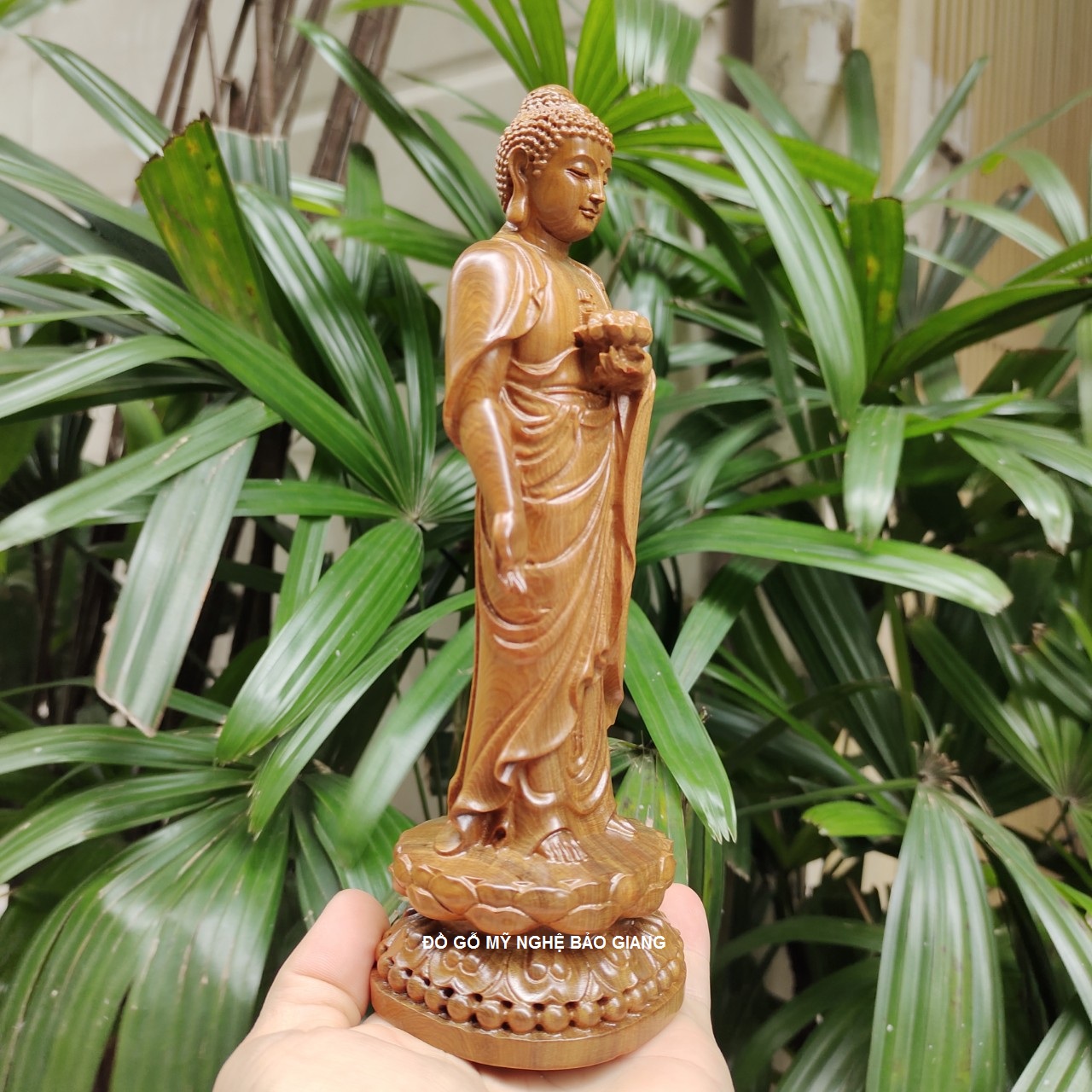 Tượng phật A Di Đà gỗ bách xanh cao 20 cm