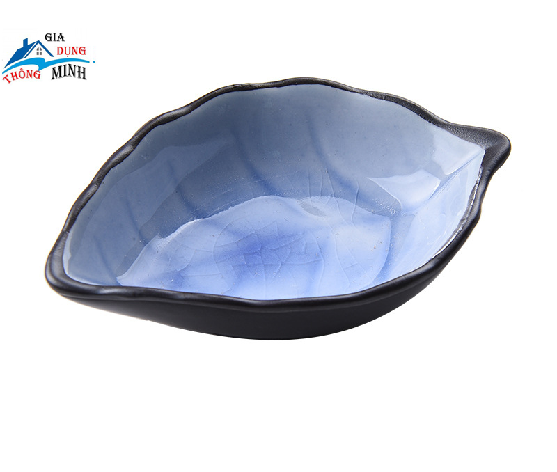 Bát sứ ăn dặm, đựng nước chấm hình lá viền đen 50ml