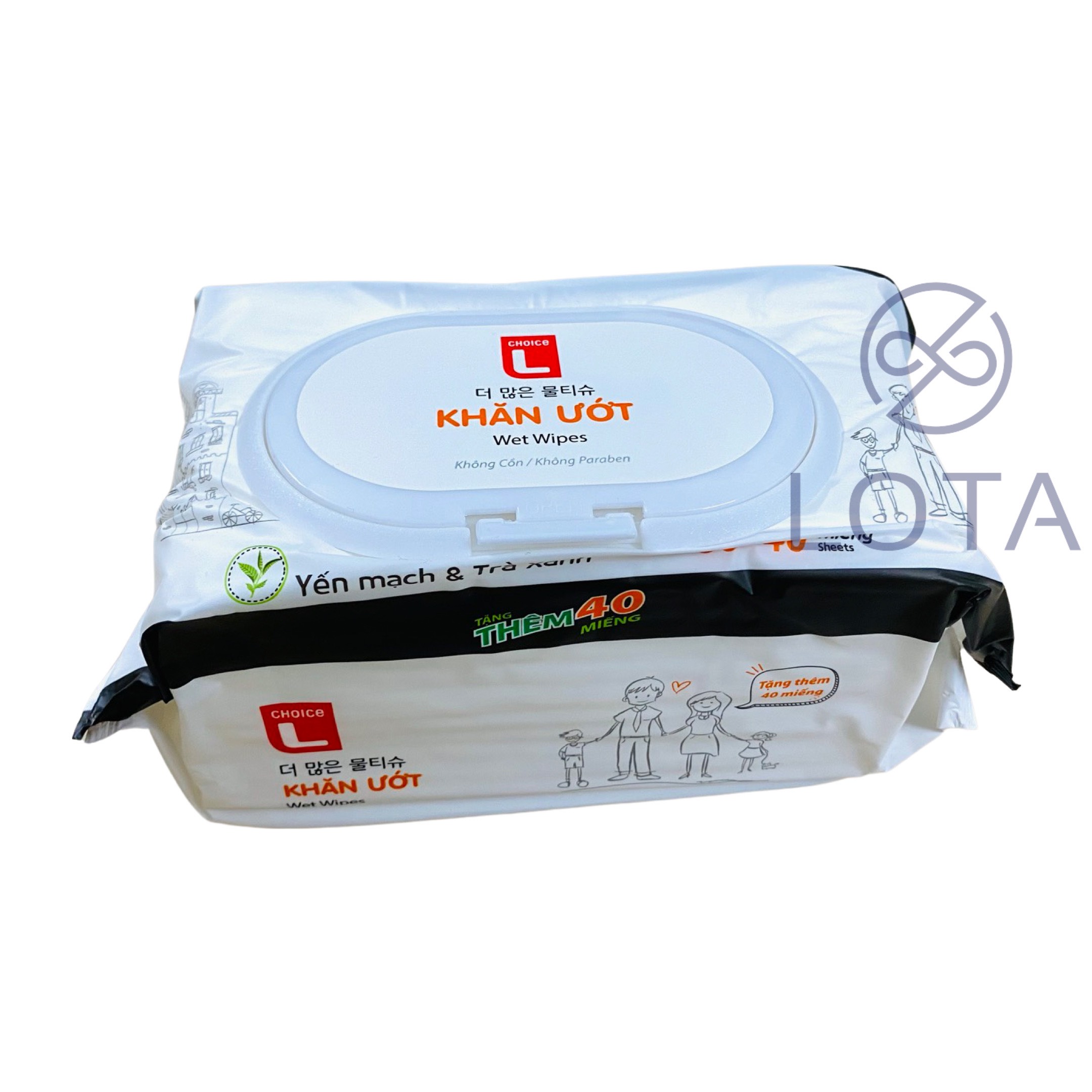 BỊCH KHĂN GIẤY ƯỚT CỠ LỚN SIÊU TIẾT KIỆM 120 MIẾNG kích thước to 20x15cm hộp lớn 120 tờ mùi thơm trà xanh tiện lợi dễ chịu dùng an toàn cho trẻ em bé khăn dày dễ lau sạch LOTA SHOP