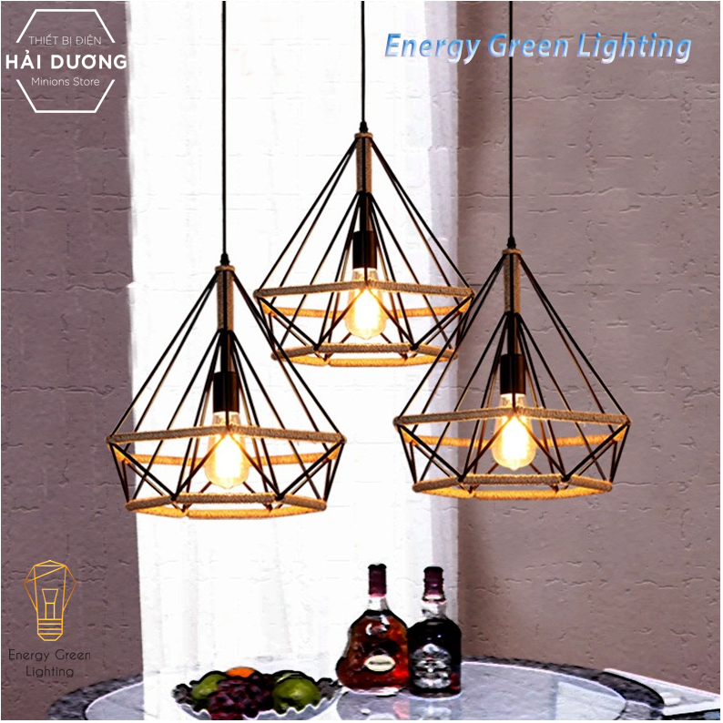 Combo 3 Đèn Thả Decor Kim Cương Quấn Dây Phong Cách Tân Cổ Điển - Đường Kính 25cm - Tặng kèm bóng led - Energy Green Lighting