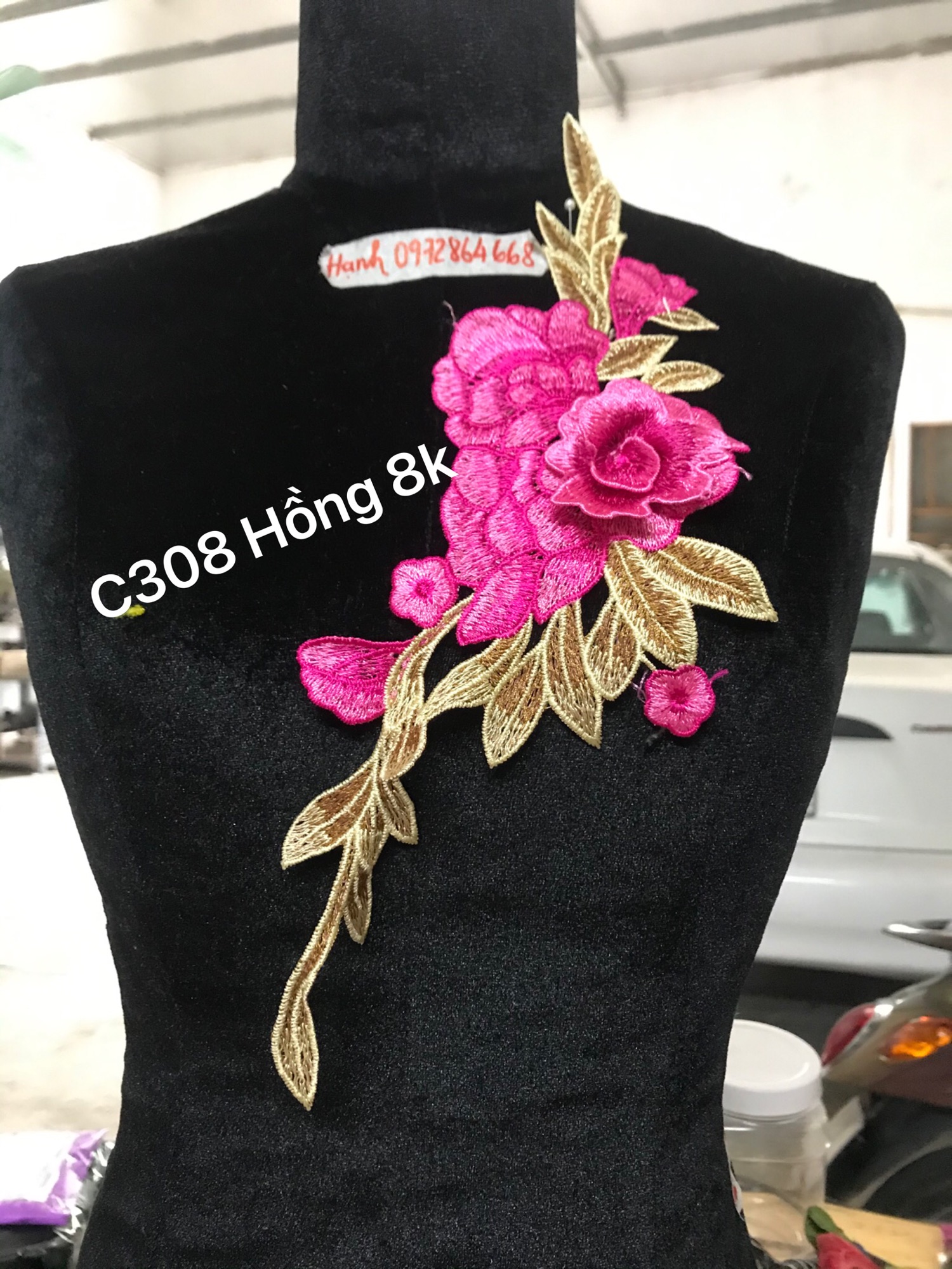 2 bông Hoa thêu cánh nổi 3D mã H308