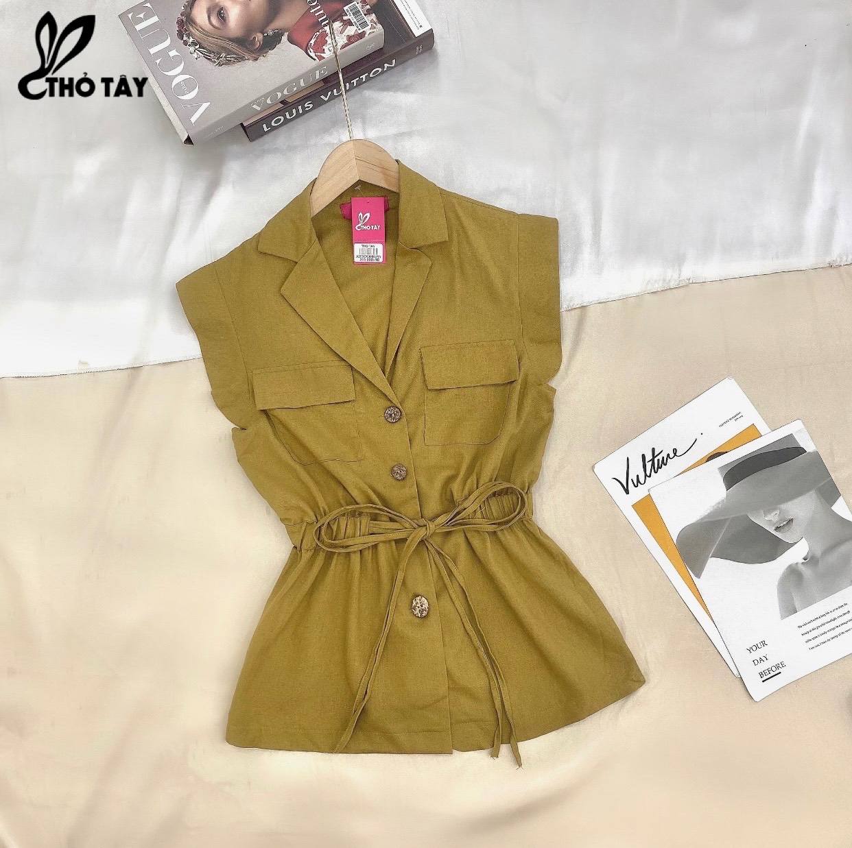 Áo Kiểu Nữ Linen Rút Eo - THỎ TÂY A209Cx398