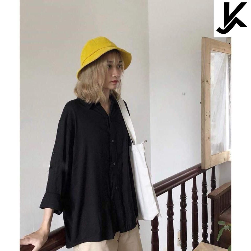 Áo SOMI Đen TRƠN DÀI TAY BASIC Nam Nữ Unisex