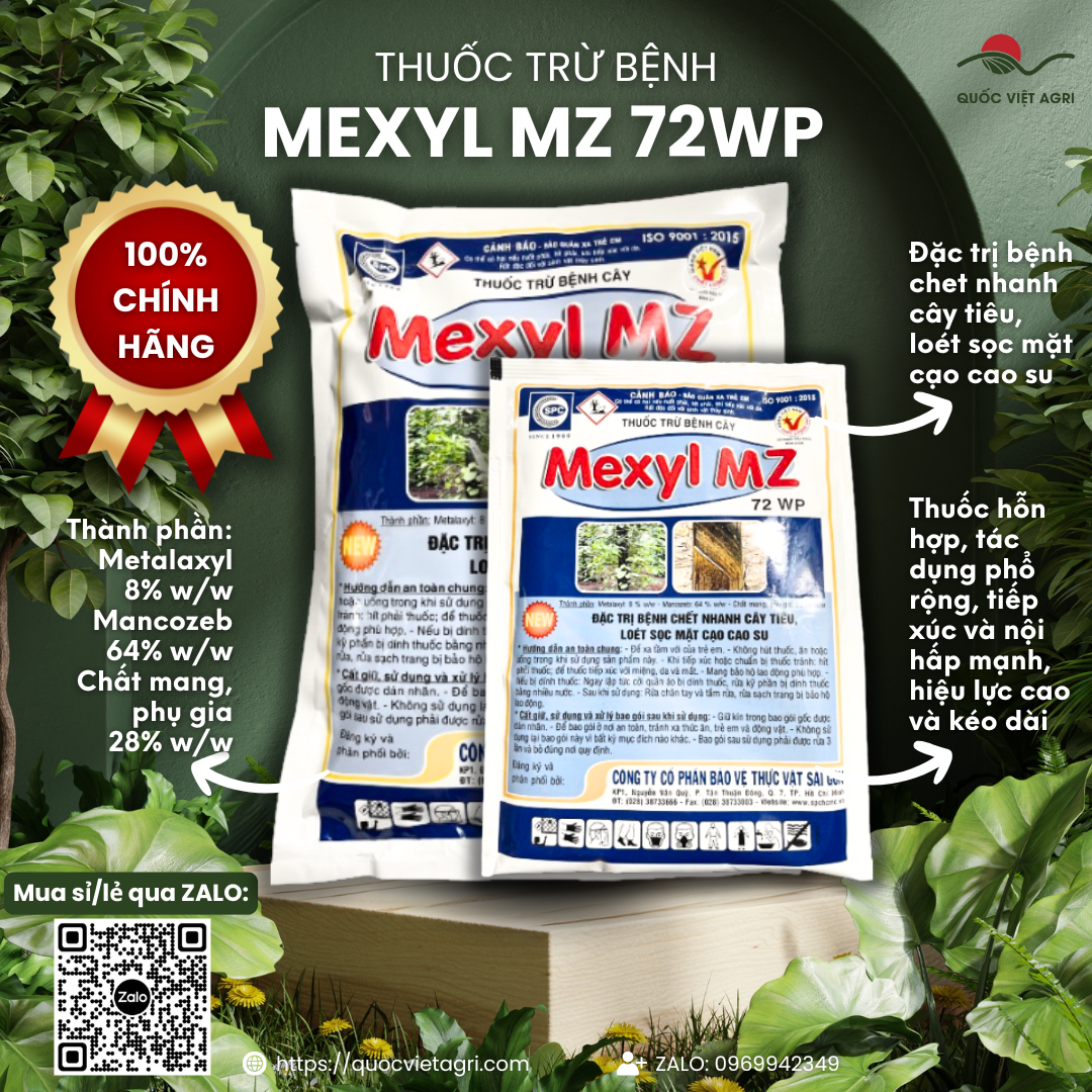 (100g-500g) Thuốc trừ bệnh MEXYL MZ 72WP - Metalaxyl 8%w/w + Mancozeb 64%w/w Trừ bệnh vàng lá, thối rễ và các loại nấm hại cây trồng