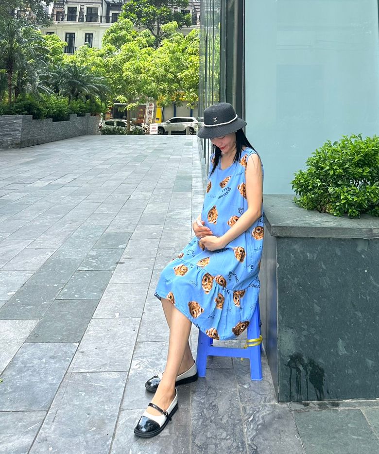 Váy lanh bầu sát nách mặc nhà mùa hè cho bà bầu