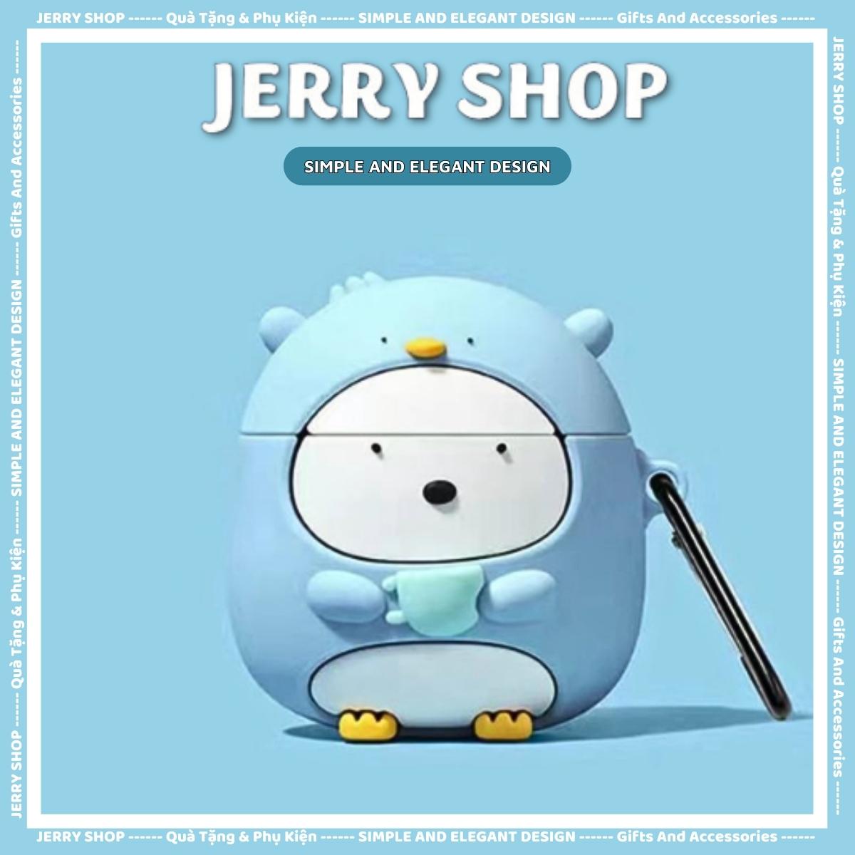 Vỏ đựng case Airpod Gấu Áo Xanh bảo vệ tai nghe không dây bluetooth 1 2 3 Pro chống va đập bám bụi Jerry Shop