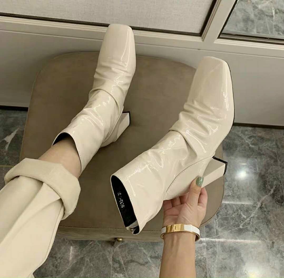 [Hoàn Tiền 15%]Bốt cao cổ da nhăn bóng 7p cực đẹp