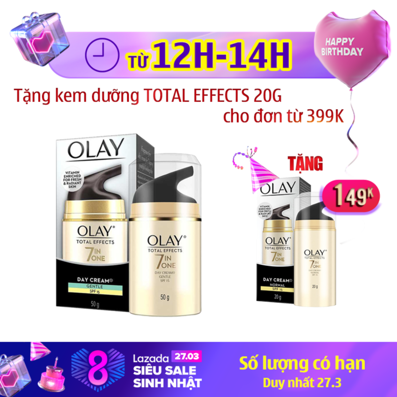 Kem dưỡng da ban ngày dịu nhẹ chống lại 7 dấu hiệu lão hóa Olay Total Effects 7 In One Day Cream Gentle SPF15 50g
