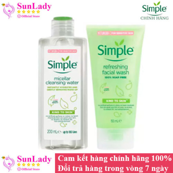 Combo skincare Da Sạch Sâu SIMPLE 2 Món Nước Tẩy Trang Micellar Water 200ml + Sữa Rửa Mặt Refreshing 150ml cao cấp