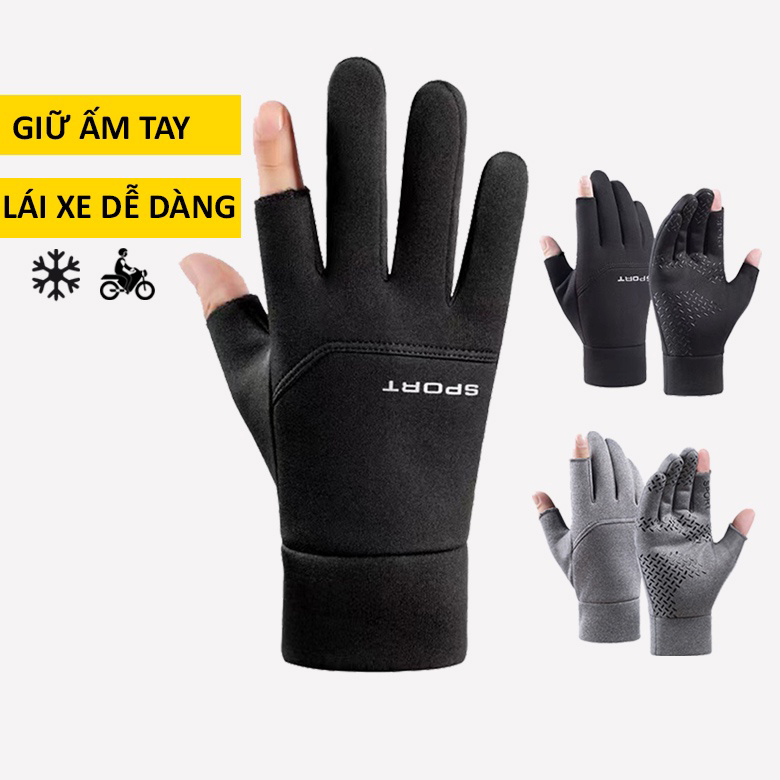 [ SALE SỐC - GIẢM GIÁ 50% ] Bao Tay Xe Máy, Xe đạp Hở 2 Ngón Sport - Dễ Dàng Cầm Nắm, Sử Dụng điện Thoại, Bao Tay Chống Nước, Găng Tay đi Xe Máy Mùa đông Nam Nữ Hở Ngón, Bao Tay Lái Xe Máy đi Phượt Cụt 2 Ngón Chống Nước