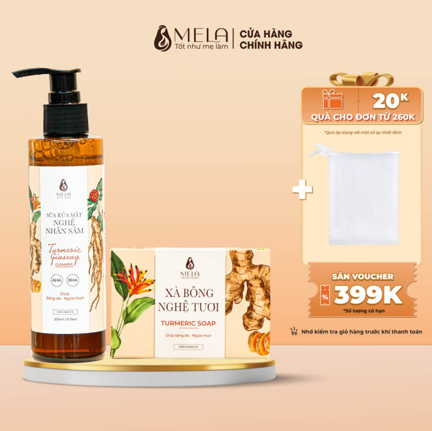 Combo Xà Bông + Sữa Rửa Mặt Nghệ MELA Thiên Nhiên