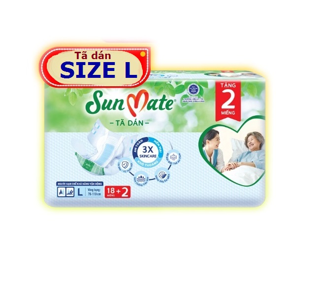 Bỉm / Tã dán Sunmate size M18+2 / L18+2 (MẪU MỚI) tã dán người lớn