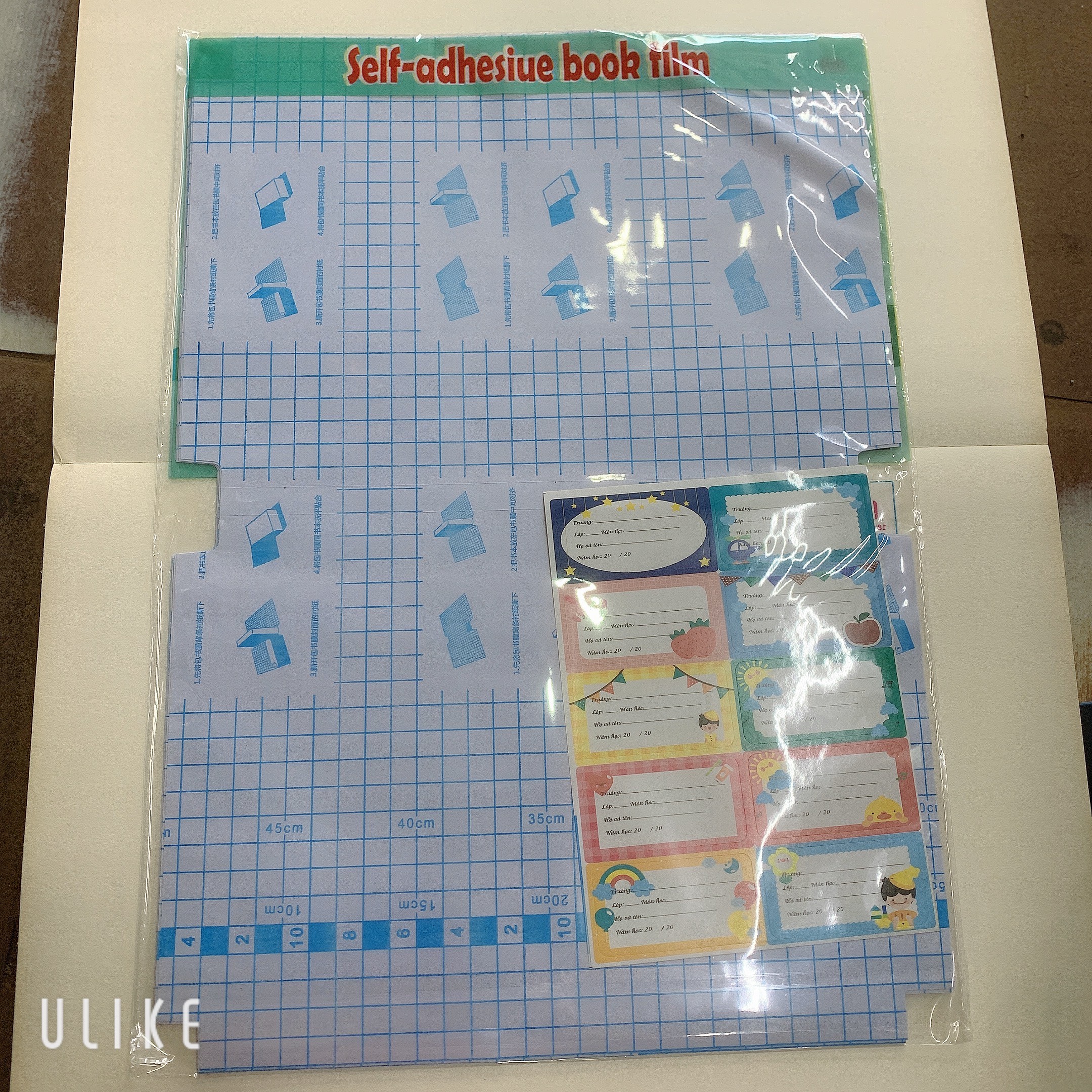 Tập 10 tờ Decal bọc sách vở size 43x30cm (Bọc cho sách vở có kích thước 19x26.5cm)