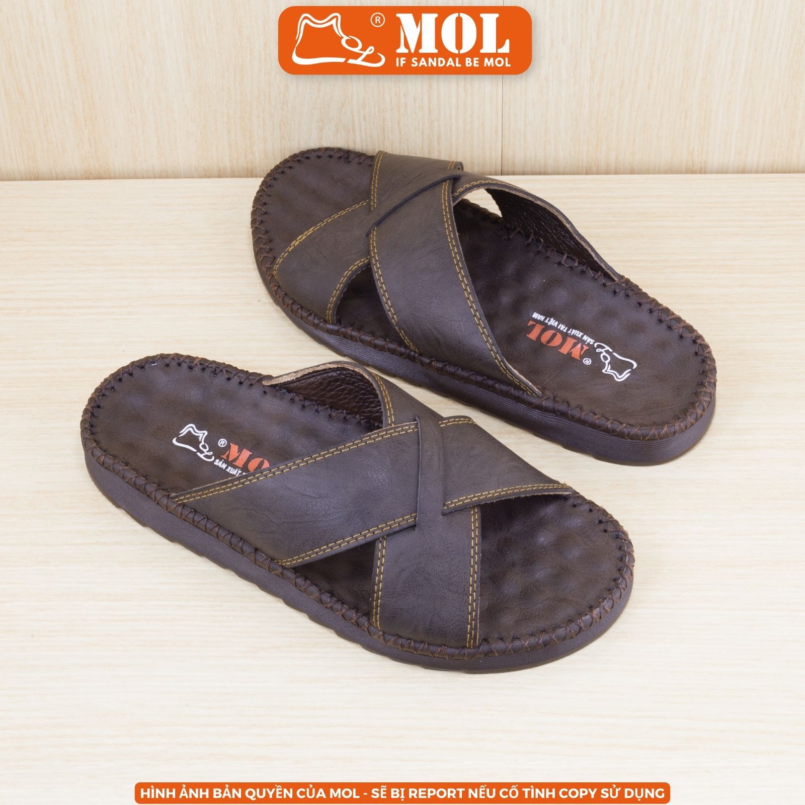Dép nam quai chéo hiệu MOL da Bò HD4