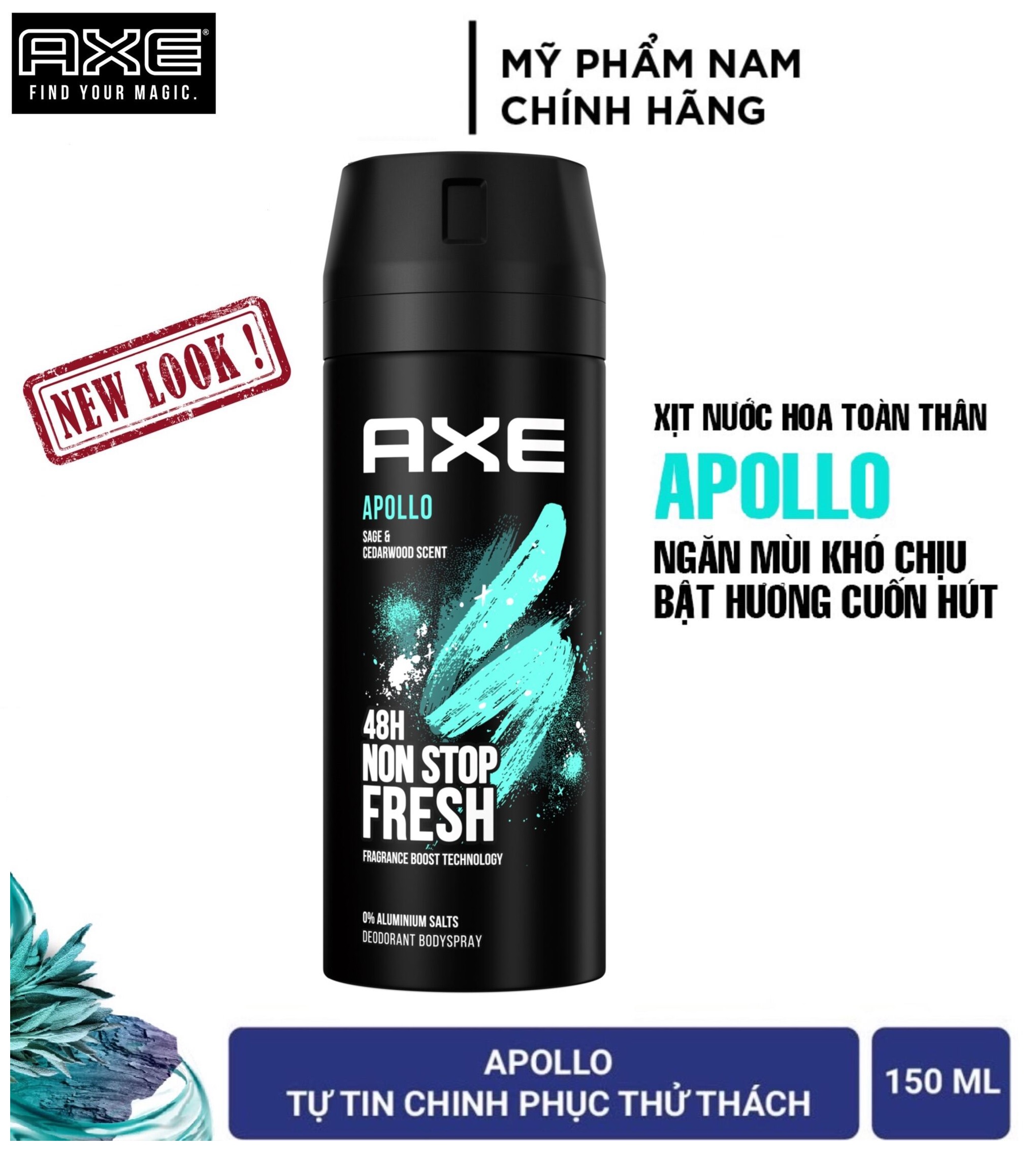 [UK] Xịt nước hoa toàn thân AXE Apollo 150ml hương Tươi mát - khử mùi nam