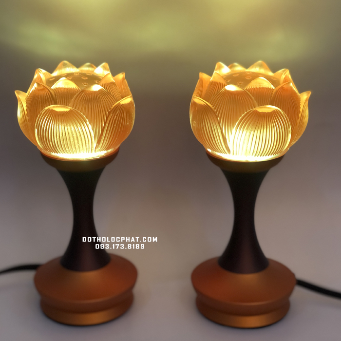 Đèn thờ đổi màu lưu ly sen cụp cao 12-14-18cm