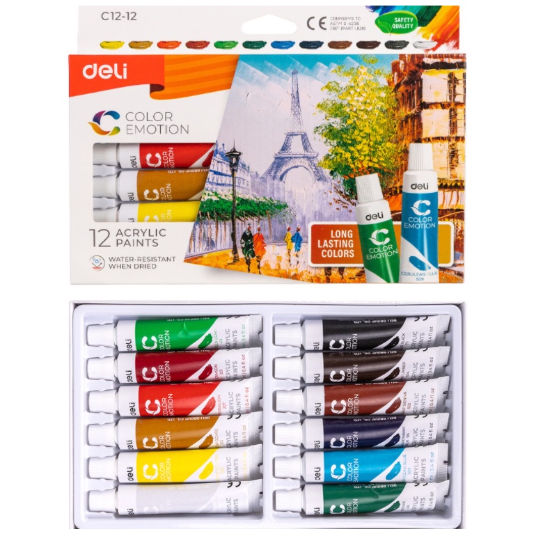 Color acrylic tube 12ml deli-12/24 color-1 box-EC12