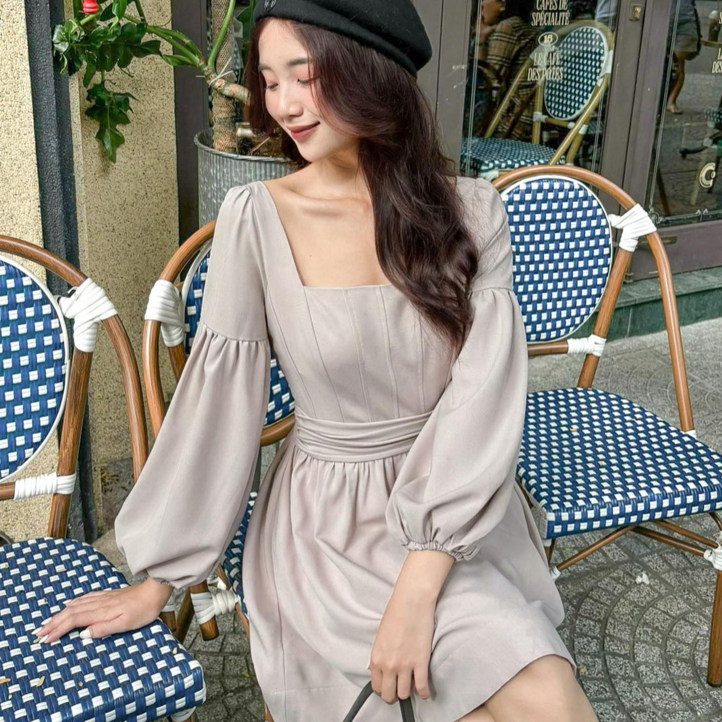 Đầm POLIE - Đầm tay phồng nhún eo