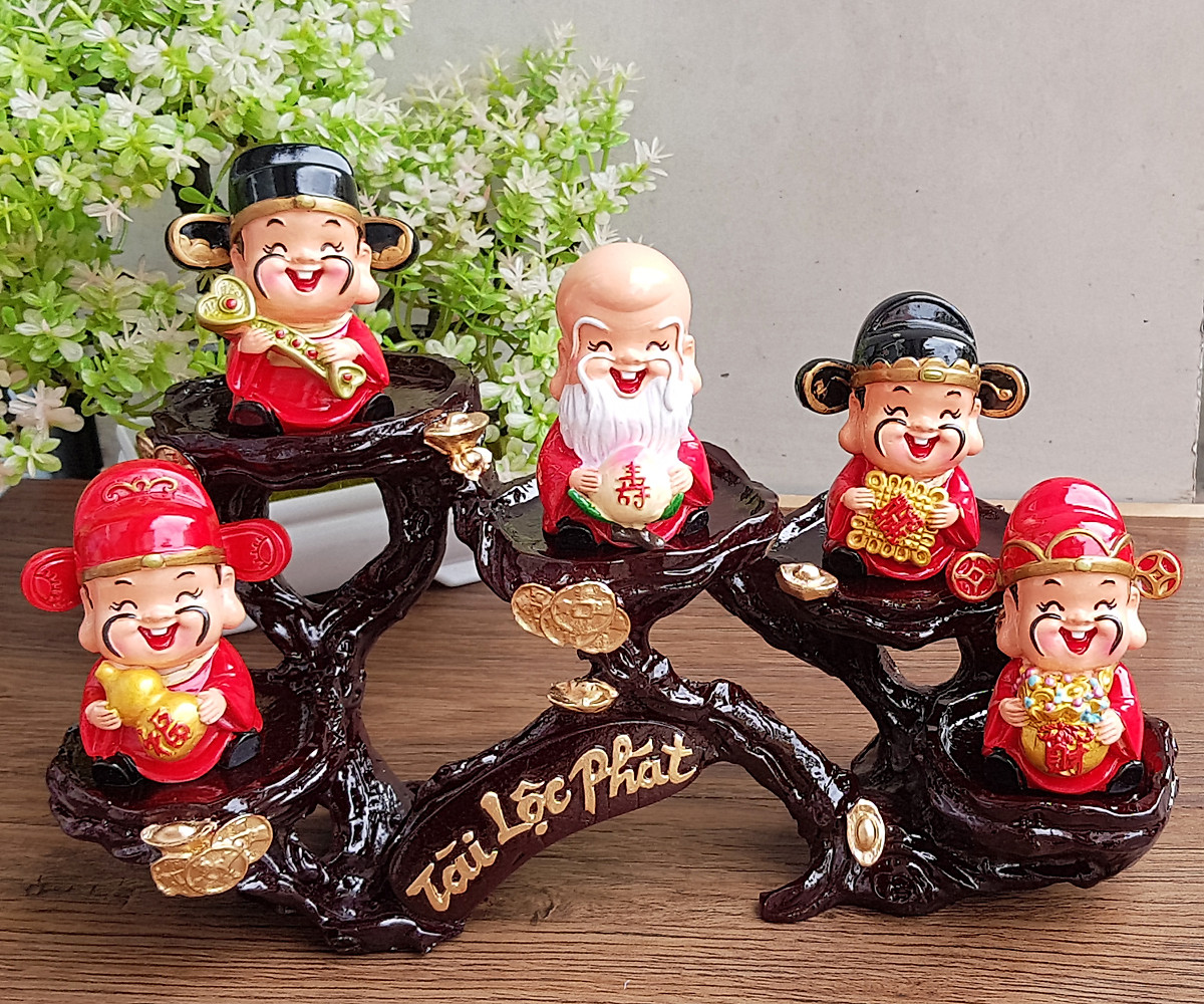 Set of 5 lucky gods of fortune, loc - phuc - loc - tho - fortune - hy