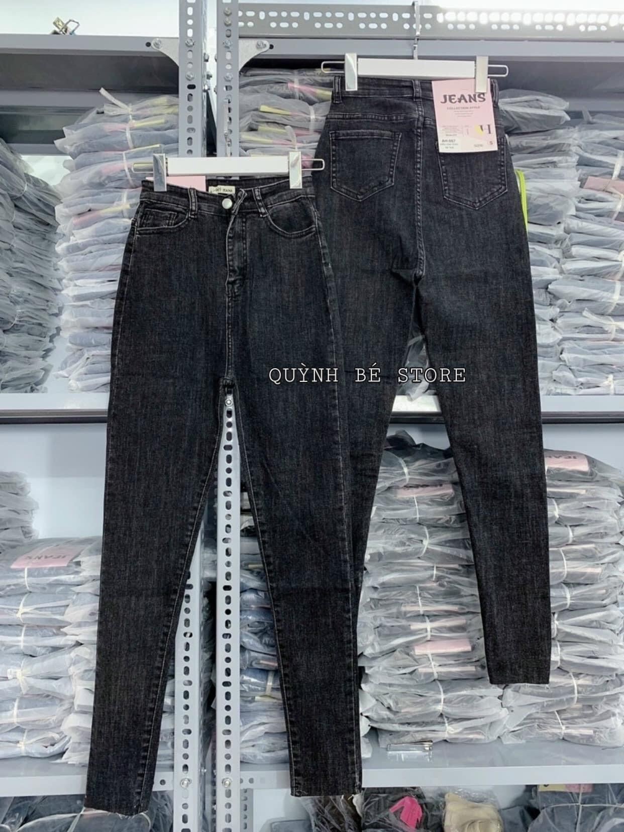 Quần Jeans Dài Lưng Cao Co Giãn Trơn