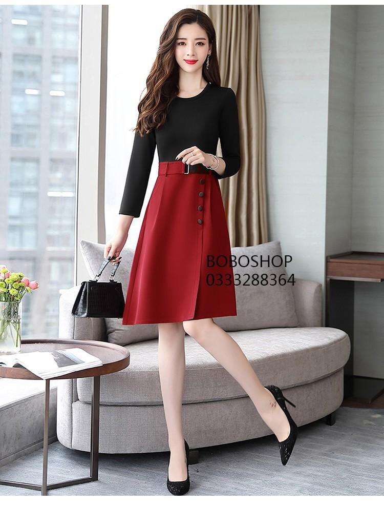 [HCM]CHÂN VÁY XẾP LY PHỐI NÚT SILA