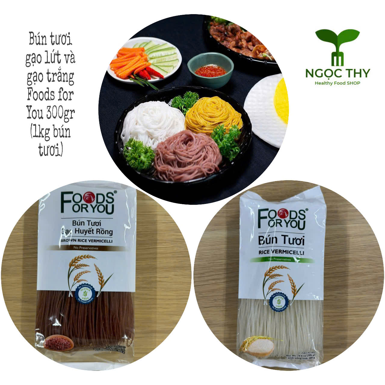 Bún tươi gạo lứt 3 màu Foods for You gói 300gr