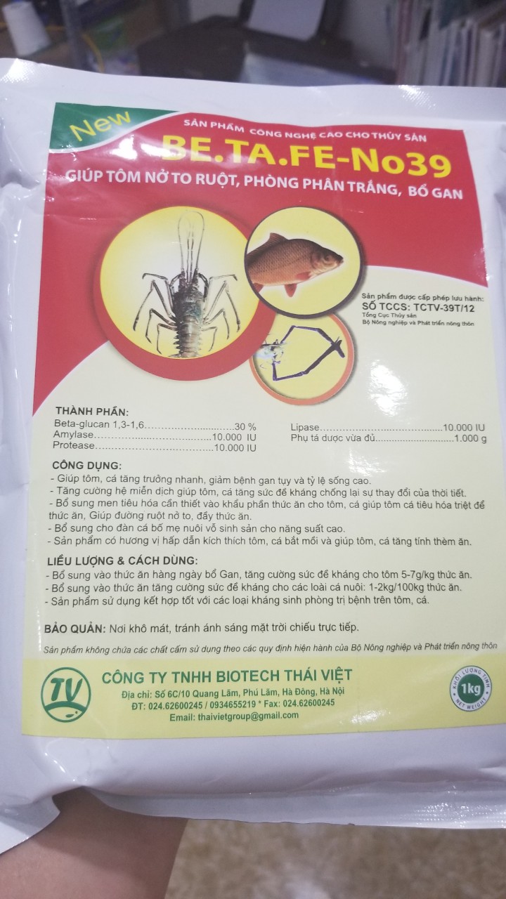 Men tiêu hóa cho tôm cá ăn Betafe No39