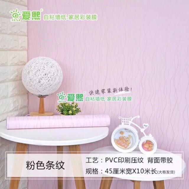 10m giấy dán tường hình sóng hồng ( cuộn dài 10m, khổ rộng 45cm, giấy có keo sẵn)
