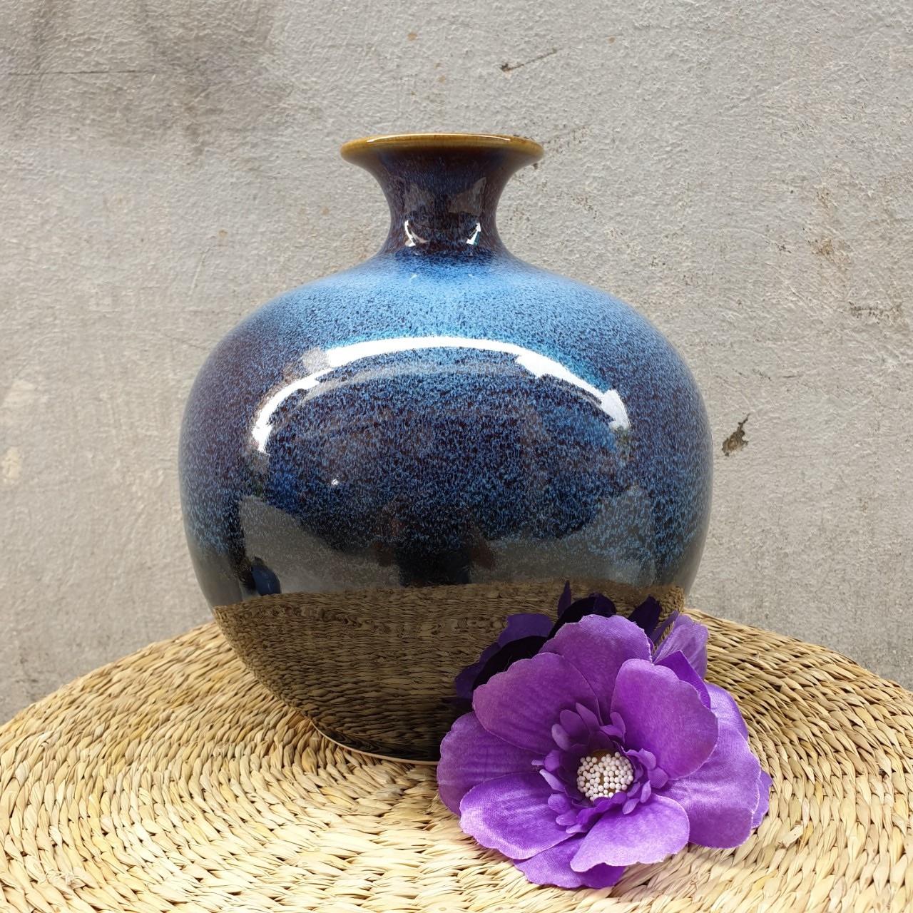 Bình hút tài lộc size nhỏ cao 25cm gốm sứ Bát Tràng men hỏa biến thiên thanh