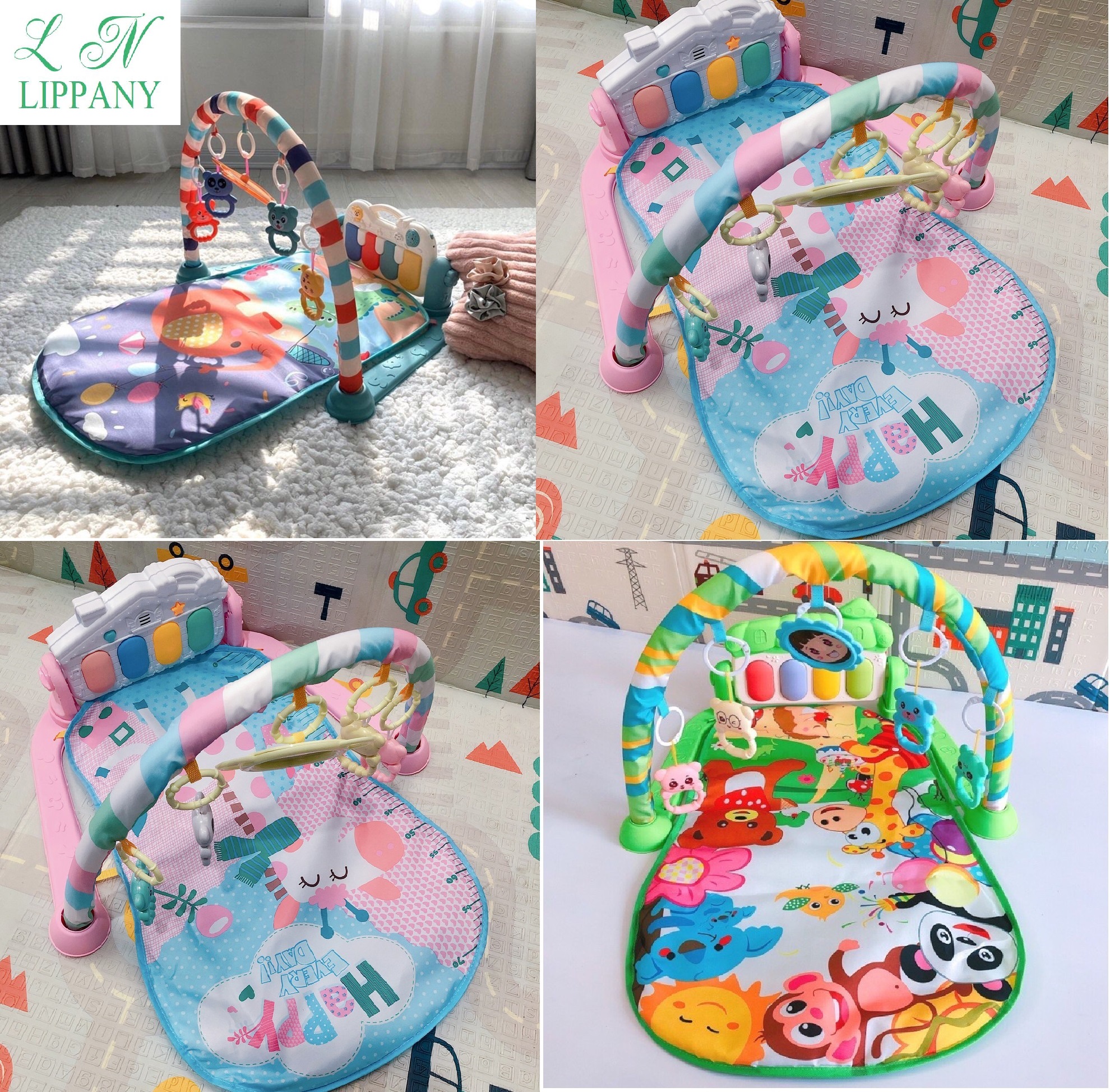 Thảm chơi Vườn Thú cho bé có đàn piano đèn và nhạc