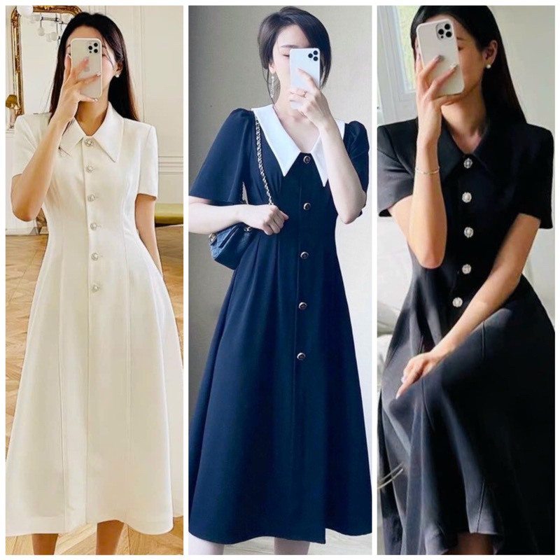 Đầm cổ trắng 3 màu