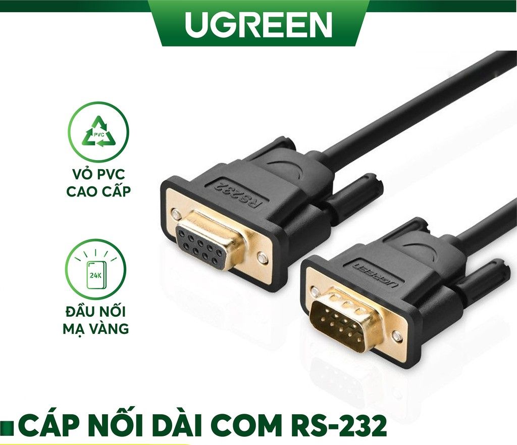 Cáp cổng com rs232 9 chân dương sang com 9 chân âm dài 2m ugreen 20146 cao cấp