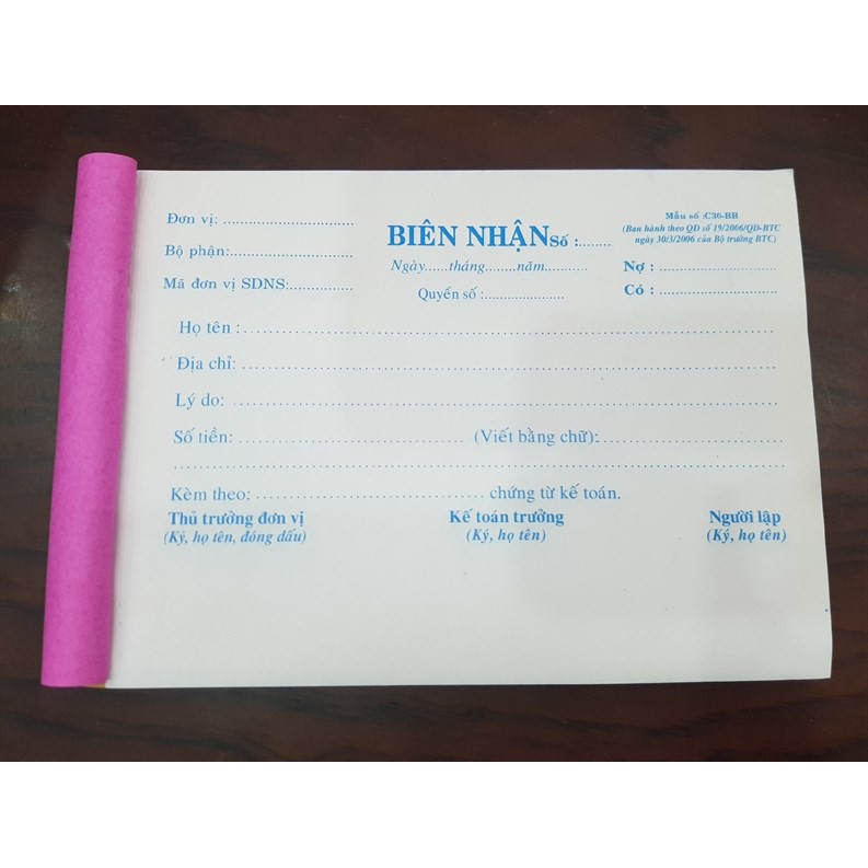 Biên nhận 2 liên lớn 13 x 18 cm 100 tờ