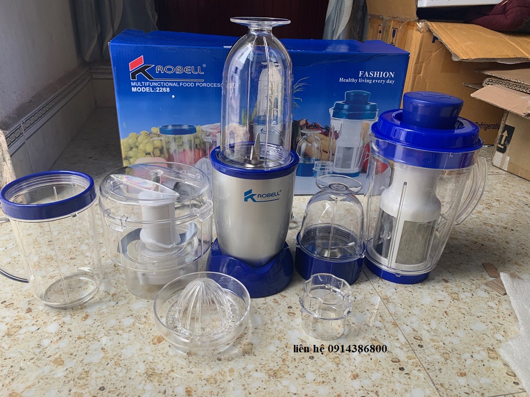 Máy xay sinh tố xay thịt 2 lưỡi 6 cốc cao cấp Krobell 2268