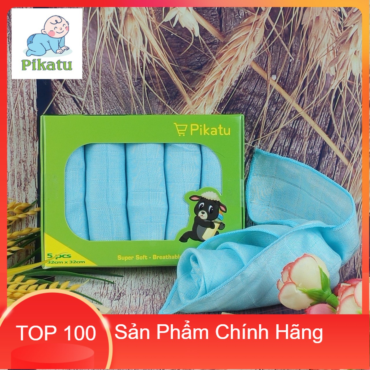 [HCM]Bộ khăn sợi tre  32 x 32 ( hộp 5 cái)