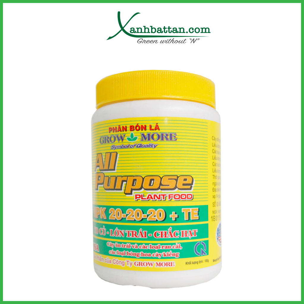 Phân Bón NPK Growmore All Purpose 20-20-20+Te Lọ 100 Gram