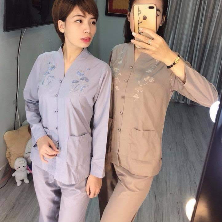 [HCM]Đồ lam đi chùa nữ đồ phật tử áo lam đi chùa Mẫu bà lai ( VẢI KATE)