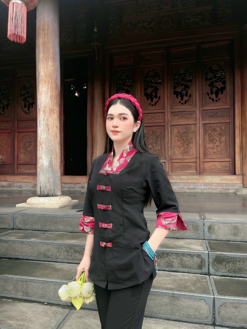 Đồ Lam Đi Chùa # Bộ viền hoa lụa Hàn# Quần Áo Nữ Cao Cấp