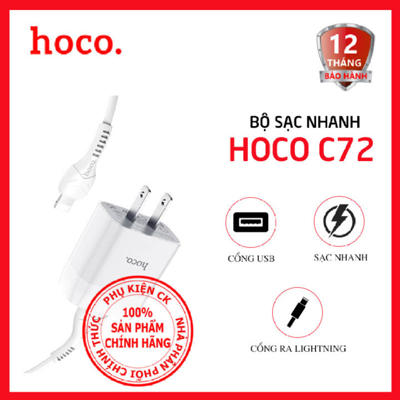 BỘ SẠC NHANH 1 CỔNG USB LIGHTNING 2.1A HOCO C72 - DÀI 1.0M
