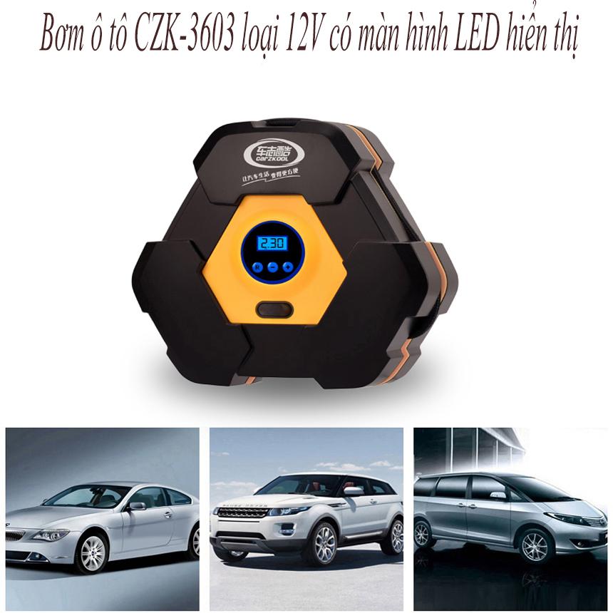 Bơm lốp ô tô, máy bơm hơi mini 12v, Bơm ô tô CZK-3603 loại 12V có màn hình LED hiển thị cao cấp, hàng nhập khẩu chất lượng tốt Bh uy tín 1 năm