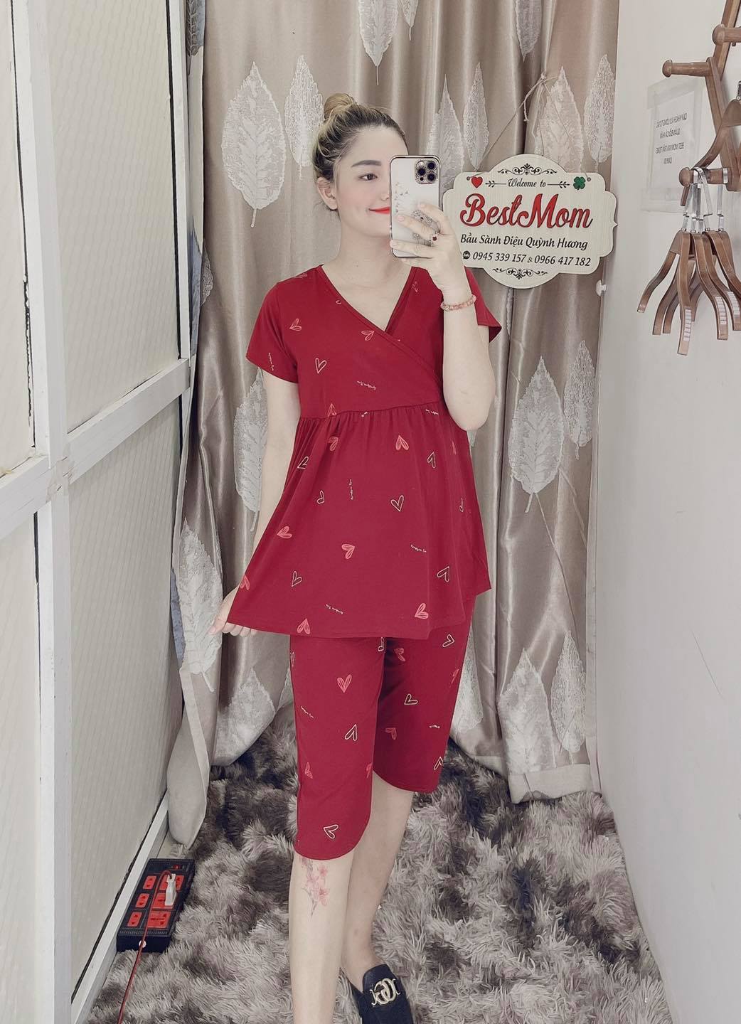 Bộ Lửng Bầu Và Sau Sinh Chất Cotton Cao Cấp (Hình tim cổ chéo)