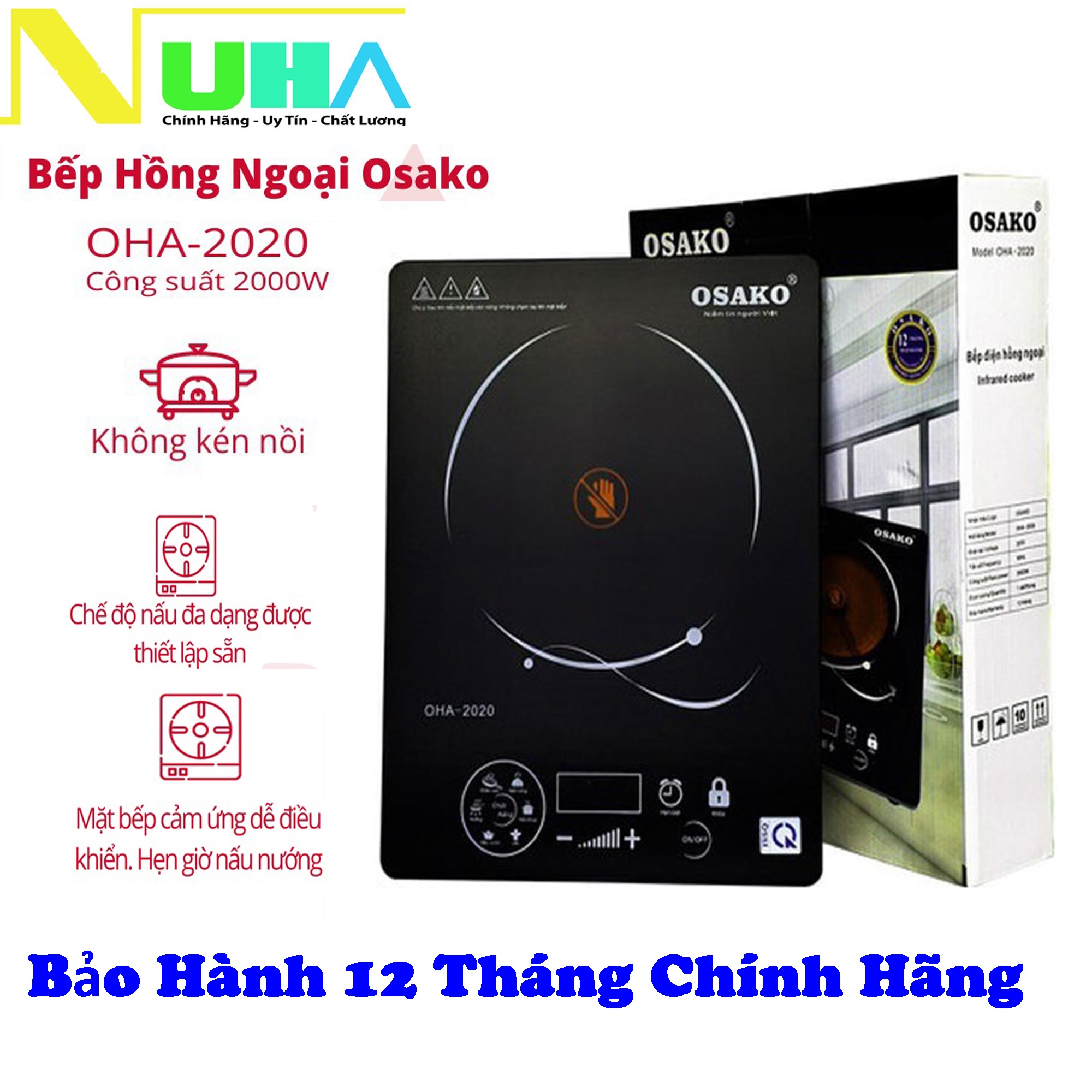 Bếp hồng ngoại không kén nồi công suất 2000W Osako OHA-2020-bảo hành 12 tháng, nồi chảo nào cũng dùng được