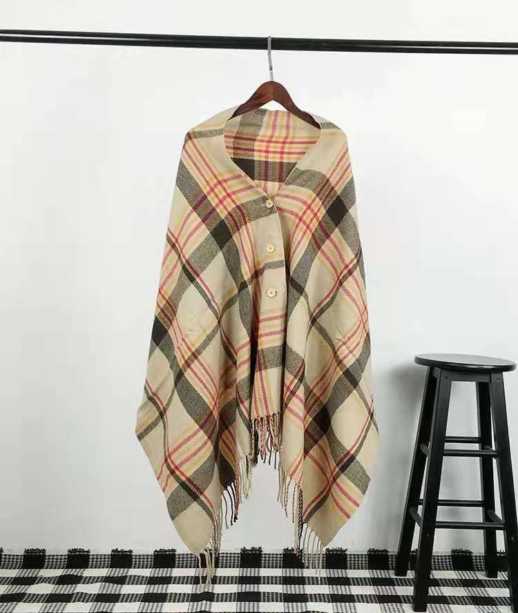 Scarf in the fall and winter of female long web celebrity with button plaid scarves shawls and joker thickening warm shawl tide