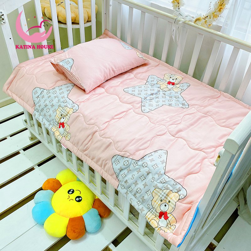 Bộ gối nệm cho bé mầm non 4-5 tuổi Katina House, vải tencel cực mềm mát thấm hút tốt