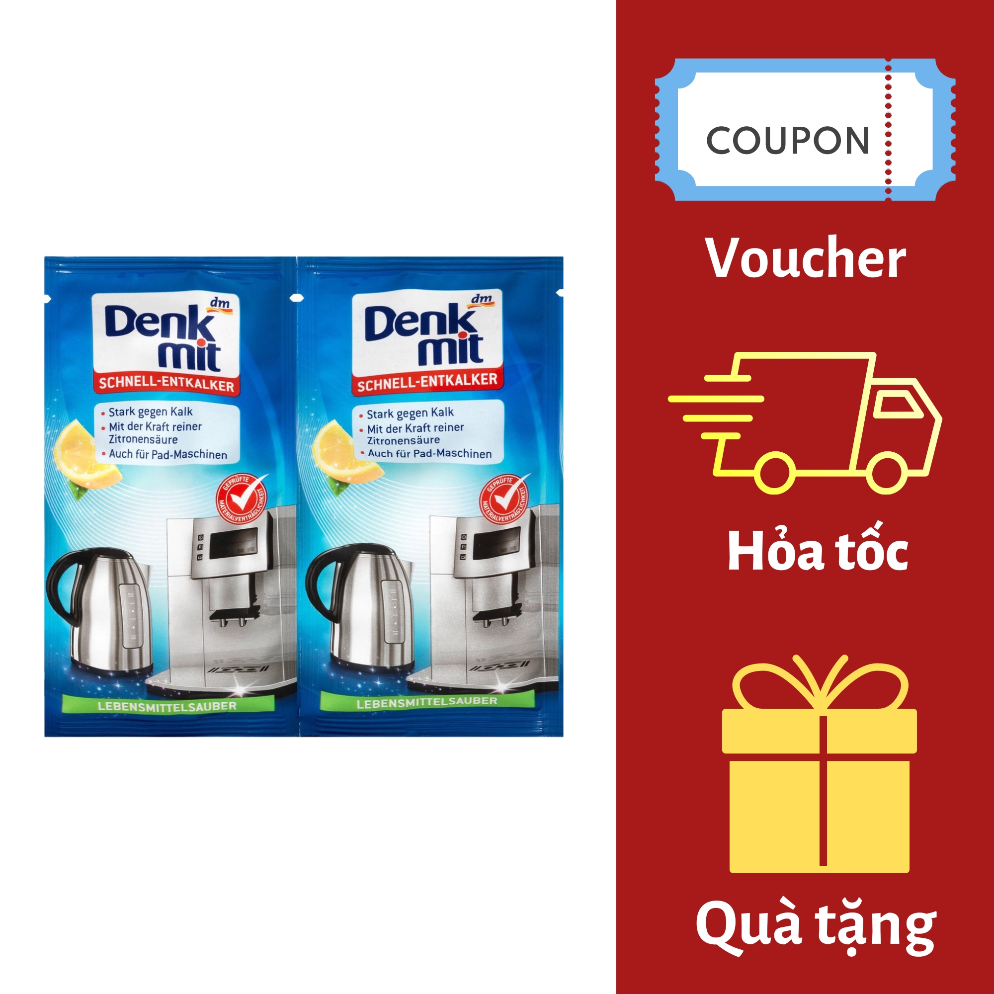 Bột Tẩy Cặn Canxi Ấm Siêu Tốc, Ấm Nước, Máy Pha Cà Phê Denkmit 25g Tomlige Hàng Đức