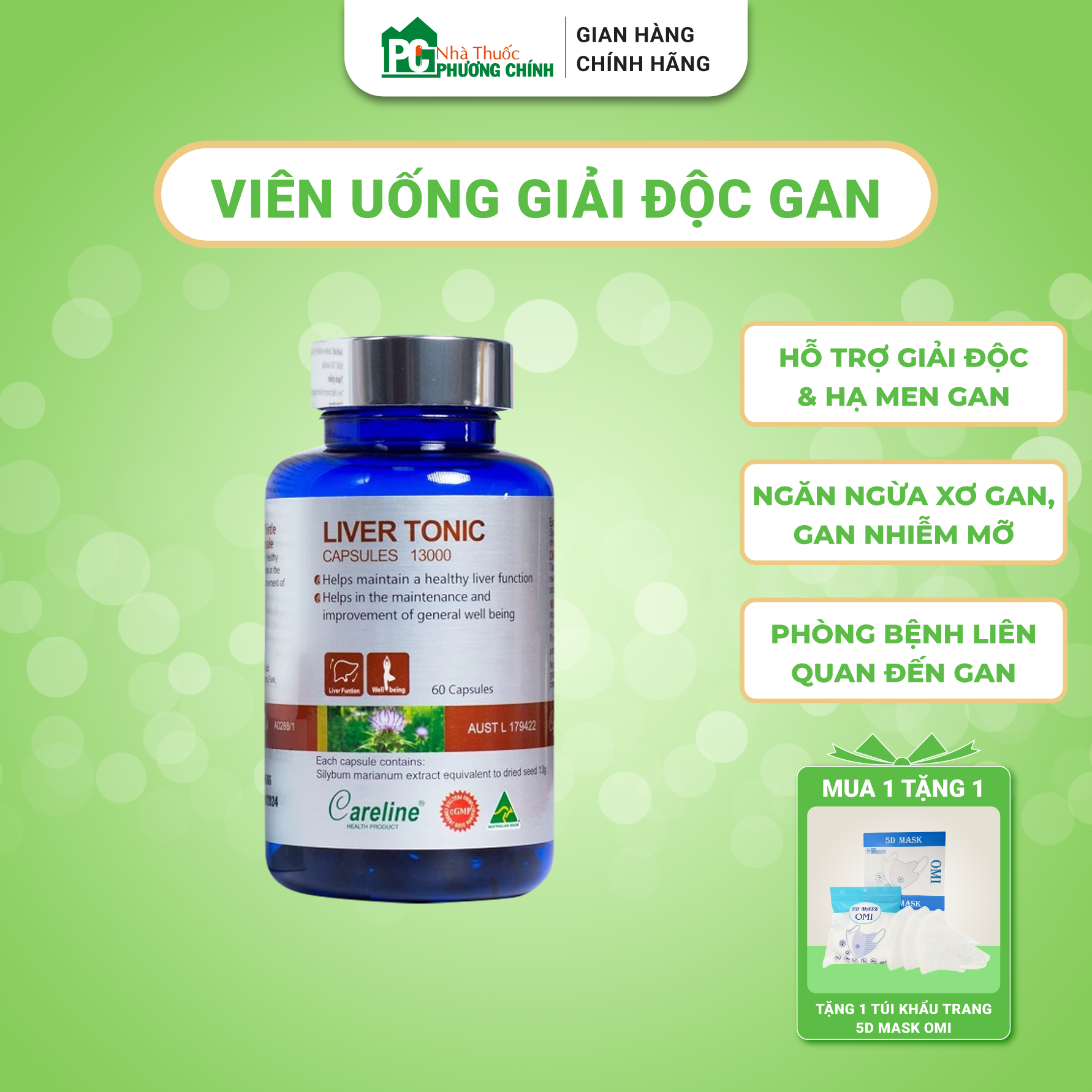 Viên uống giải độc gan, hạ men gan liver tonic careline - giúp mát gan giải độc, bảo vệ chức năng gan