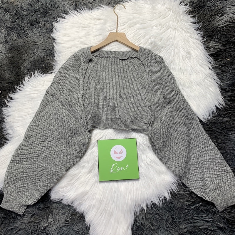 Áo Khoác len cadigan nữ dáng croptop tay cánh dơi blackpink loại dày đẹp không cúc