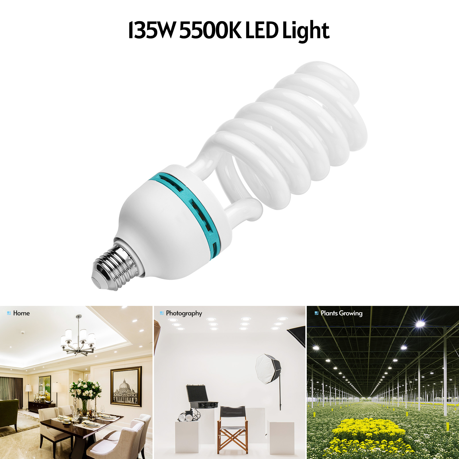 Andoer Bóng Đèn Huỳnh Quang Xoắn Ốc, Ổ Cắm CRI90 E27 Ánh Sáng Ban Ngày 135W 5500K, Tiết Kiệm Năng Lượng Để Chiếu Sáng Video Chụp Ảnh Studio
